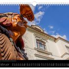 "Februar" und "Karl May Museum – Karl Mays letzter Wohnsitz in der Villa Shatterhand". Eine Indianerstatue vor einer Villa.