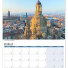 „FEBRUAR“, „Blick auf die Kuppel der Frauenkirche“. Kalender mit Bild einer städtischen Landschaft und der Frauenkirche.