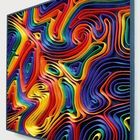 Farbenfrohe, geschichtete Strukturen in Spiralen und Wellen; erinnert an ein kunstvolles Relief.