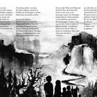 Ein dichter Text beschreibt eine alte Tradition in Eans Dorf. Schwarze, verschwommene Silhouetten von Menschen vor einem Wald.