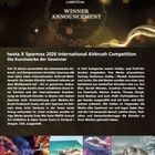 Gewinnerankündigung der Iwata X Sparmax 2026 Airbrush Competition; Kunstwerke der Preisträger in fünf Kategorien.