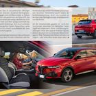 Text spricht über den Alfa Romeo Tipo 33 und Tonale, beschreibt Design, Innenraum und Technologien. Enthält drei Autodarstellungen.