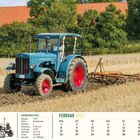 HANOMAG R45, Baujahr: 1945, Diesel, 4 Zylinder, Leistung: 45 PS. Kalenderblatt für Februar 2027. Traktor auf dem Feld.