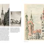 Links: "Altes Rathaus und Rathausturm". Text beschreibt Büronutzung. Rechts: Aquarell eines alten Rathauses. "Leben Erwin Schleich".