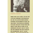 Text über Rudolf Rach, seinen beruflichen Werdegang und Werke. Schwarz-weißes Porträt eines Mannes neben einem alten Gebäude.