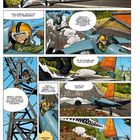 Comic-Illustration: Ein Wagen wird verfolgt. Dialoge voller Spannung und Action. Dynamische Szenen und lebendige Farben.