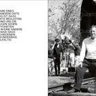 Textzitat von Daniel Craig über James Bond, rechts ein schwarz-weiß Bild einer Person vor einem Zug sitzend.