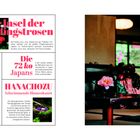 Die Insel der Pfingstrosen. Hanami ohne Massen. Die 72 ko Japans. HANACHOZU Schwimmende Blumenkunst. Links Text, rechts Blume.