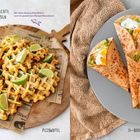 Links: "FIXE ALLTAGSGERICHTE DIE KINDER LIEBEN", Pizzawaffel mit Limetten. Rechts: Ei-Avocado-Wraps auf grauem Teller.