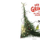 Text in leuchtenden Farben: "DER GRINCH oder DIE GEKLAUTEN GESCHENKE." Illustration: Ein krummer, spärlicher Tannenbaum.