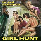 "the great cross-country GIRL HUNT" in gelber Schrift. Illustration von Frauen an einer Landstraße, Mann macht Fotos.
