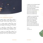 Text: "Weißt du, wie viel Sternlein stehen?" Noten und Liedtext neben einer Illustration von einem Kind auf einem Blatt.