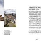 Links oben: "Die Fassade der Kirche São Francisco de Assis, gebaut zwischen 1766 und 1799 in Ouro Preto". Rechts sind zwei Fotos: eine Statue und eine enge, gepflasterte Straße mit Kolonialhäusern. Texte beschreiben barocken Stil und historische Stätten.