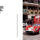 Links: Zitat von Enzo Ferrari über Rennwagen. Rechts: Rotes Rennauto mit der Nummer 14, Menschen um es herum.