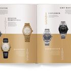 1926 Oyster, 1931 Oyster Perpetual, 1945 Datejust, 1953 Explorer, Submariner, 1955 GMT-Master; sechs Uhren abgebildet.