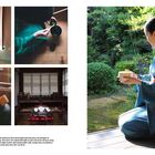 Text: "ABOVE AND RIGHT: If you're on the lookout for those special hippie and boho pieces..."

Links: Vier Bilder zeigen Teezeremonie-Elemente. Rechts: Frau im Kimono genießt Tee.