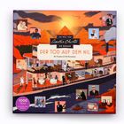 Text: "Der Tod auf dem Nil. Ein Puzzle mit 50 Hinweisen. 1000 Teile." Illustration: Ein Schiff vor Pyramiden bei Sonnenuntergang.