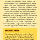 Text über Sorgen und Ungewissheit, mit Tipps zur Auseinandersetzung. Gelber Kasten: "PROBIER'S DAMIT" mit Ratschlägen.