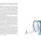 Seite 140. Rechts eine abstrakte Illustration in Blautönen mit Engelsfigur und Mensch. Links literarischer Text.