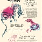 Texte beschreiben die Verwandtschaft von Einhörnern und Drachen. Illustrationen von Drachen und Einhörnern in Pastellfarben.