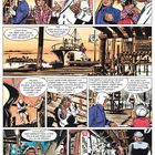 Ein Kapitän trägt eine weiße Uniform und unterhält sich mit anderen Personen auf einem Bootssteg. Eine Bar namens "Zur feurigen Orchidee" wird erwähnt. Die Umgebung wirkt lebendig und tropisch.