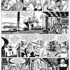 Oben links: „Und wenn schon! Man könnt meinen, ihr hättet noch nie einen Matrosen auf Langgang gesehen!“  
Illustration von Personen auf einem Bootsanleger und einer Bar, darunter ein Gespräch zwischen Seefahrern und ein dramatischer Klingelton.