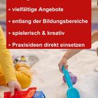 Altersgerechte Themen, vielfältige Angebote, Bildung, spielerisch & kreativ. Kinder spielen mit Bau-LKW und Schaufel.