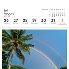 Kalender: Juli/August 2027. Woche 30. Foto: Palmen, Regenbogen im Himmel über Florida, USA.