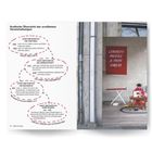 Links: Überblick über Veranstaltungen mit Daten und Titeln. Rechts: Roter Stoff mit Text "LIBERTY NEEDS A NEW DRESS".