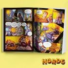 Comic-Seiten mit Sprechblasen. Unten rechts: "HORDES"-Logo in gelber Schrift auf gelbem Hintergrund.