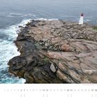 "Peggy's Cove | Nova Scotia: Ein Leuchtturm im Sturm der Atlantikküste." Kalenderansicht mit Datumseinträgen.