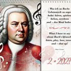 Zitat: "Was ich zu Bachs Lebenswerk zu sagen habe: hören, spielen, lieben, verehren und – das Maul halten!" Illustration zeigt einen Mann mit Perücke und musikalische Noten.