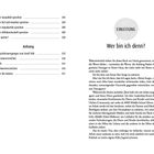 Inhalt:
Zahlen mit Themen und Seitenzahlen, ein Abschnitt mit "EINLEITUNG" und "Wer bin ich denn?" gefolgt von Fließtext.