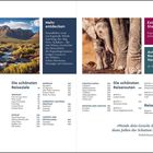 Inhalt: Mehr entdecken, Extra Stadtpläne, Die schönsten Reiseziele. Links Fluss und Berge, rechts Elefantenbaby.