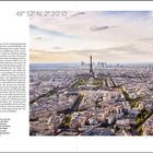 48° 52' N, 2° 20' O. Paris, Stadt der Lichter. Luftaufnahme von Paris, Eiffelturm und Gebäuden bei Sonnenuntergang.