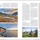 01 Ålesund, 02 Åndalsnes, 03 Eidsbygda, Zwischenstopp Geirangerfjord. Links oben: Ebbe und Flut, links unten: Bootshäuser, rechts unten: Kirche.