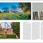 "Leprechaun: der grüne Glücksbringer." Zwei Landschaftsfotos: Eine Burg am See, ein historisches Haus mit Garten.