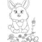 Eine Illustration zeigt ein lächelndes Häschen mit Schleife, umgeben von Blumenranken.