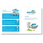 "Unsere Weltenbummler", Infos über B-OB Coddiwomple, Line, Benni. Rechts: Definition von "coddiwomple". Illustration: Wohnmobil.