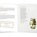 "Glückswege", "Du bist ein Glückspilz", Zitat von Marie von Ebner-Eschenbach, "Küchenglück". Glas mit Gemüse-Illustration rechts.