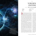 "Vor dem Anfang: Alles ist leer und zufällig." Links ist eine abstrakte Illustration in Blau- und Grüntönen mit leuchtenden Kreisen.