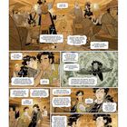 Comicseite mit Dialogen in einer viktorianischen Kneipe. Eine Frau serviert, Gespräche drehen sich um Alkohol und Schicksal.