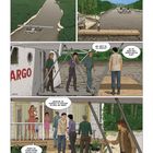 "Mehrere Stunden später..." Ein Flugzeug landet auf einem Fluss. Personen treffen sich auf einem Holzsteg vor einem Haus.