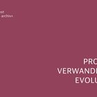 Links steht „ein sich selbst verdauendes archiv“, rechts „PROZESS, VERWANDLUNG, EVOLUTION“ auf bordeauxfarbenem Hintergrund.