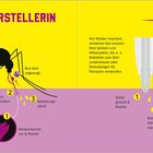 „SPRITZENHERSTELLERIN - MÜCKEN“ oben; unten Prozesse: „Mückenstachel: rau & flexibel“, „Vibration beim Einstich“, „Blut wird angesaugt“.