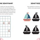 "Schauklig-Schöne Schifffahrt" und "Schattiges Plätzchen". Links ein Schiffs-Sudoku, rechts Schiffs-Umrisse.