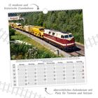 "12 moderne und historische Eisenbahnen", "August", "übersichtliches Kalendarium mit Platz für Termine und Notizen".