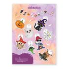 "Gruselfreunde Girlande" oben, Anleitungen unten. Illustration von Halloween-Figuren: Kürbis, Geist, Katze, Eule, Skelett.