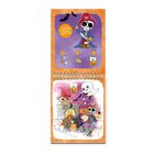 Oben: "Finde die 3 versteckten Motive im unteren Bild!" zeigt einen Skelettpiraten. Unten: Ein Geist, Eule, Katze mit Kürbis.