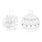 Illustration: Links Kinder auf Schlitten im Wald; rechts dekorierte Kugel mit Sternen und Schneeflocken.